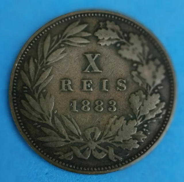 Portugal - Luiz I - 10 Reis, coin 1883, Bronze Coin.