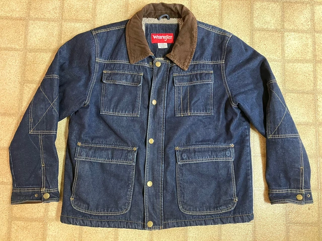 Wrangler Mens Large Denim Trucker Jacket Corduroy Collar Sherpa Wool Lined 15101