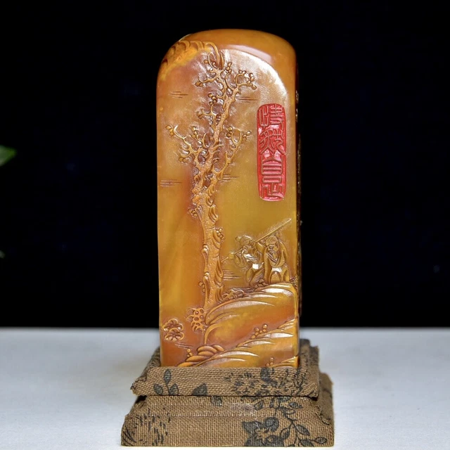 Chinese Exquisite Handmade Figures Landscape carving Shoushan Stone Statue Seal