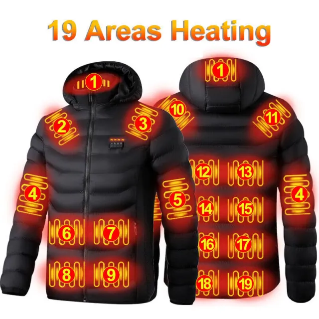 Chaqueta de calefacción eléctrica USB para hombre termostato de invierno con capucha abrigo cálido