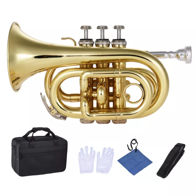 ammoon Pocket Trumpet Bb Flat Brass Wind Instrument + Mouthpiece Carry Case U9G2