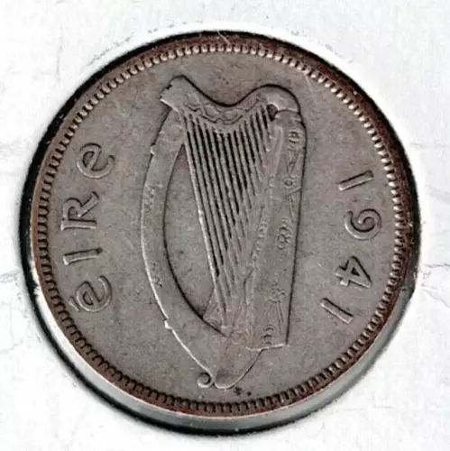 1941 Ireland Circulated Silver One Shilling with Harp and Bull Coin! #1