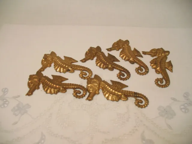 Lot of 6 Stamped Raw Brass Seahorses for Crafts, Jewelry, Scrap Booking,  SH1