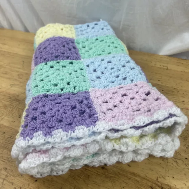 HAND MADE NANA GRANNY SQUARE CROCHET  BLANKET / THROW 80 x 80 Pastels