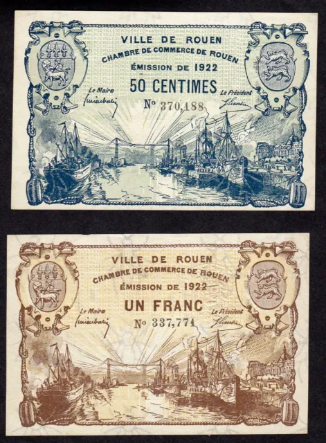 billets de nécessité - Ville de Rouen - Emission de 1922 - 50 centimes et 1 F