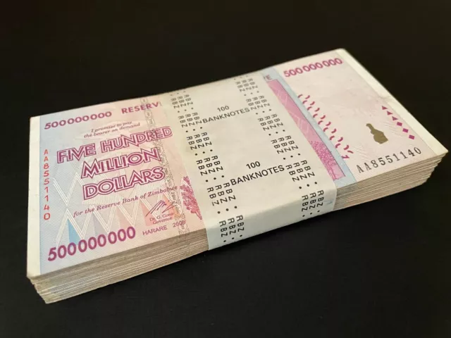Zimbabwe  100 x 500 Million Dollars 2008 - Pick- 82 - Bundle 100 PCS USED