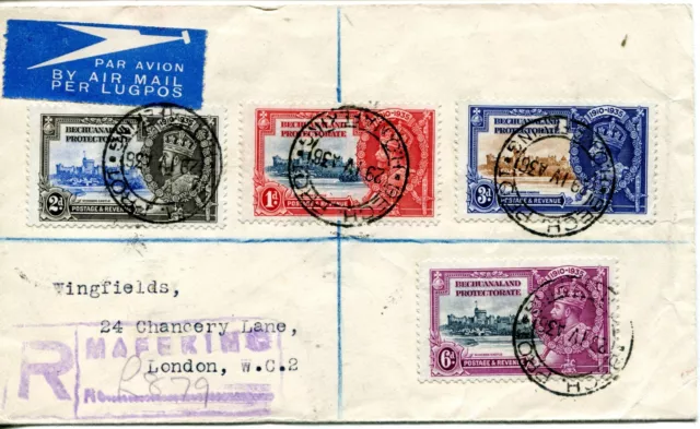 1935 Silver Jubilee Bechuanaland set on a registered air mail cover to England