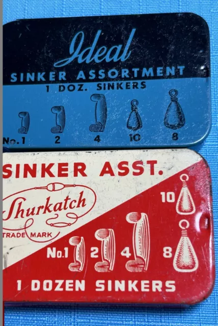 VINTAGE ~2~ SINKER Tins ~ Ideal & Shurkatch Assortment Tins $14.99 -  PicClick
