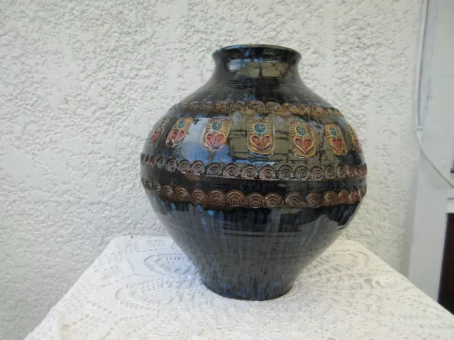 Très beau grand vase boule en céramique HB Quimper signé Taburet