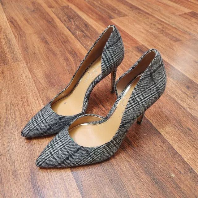 Jessica Simpson Gray Black Plaid 4" High Heel Pointed Toe Dress Pump sz 9.5 M