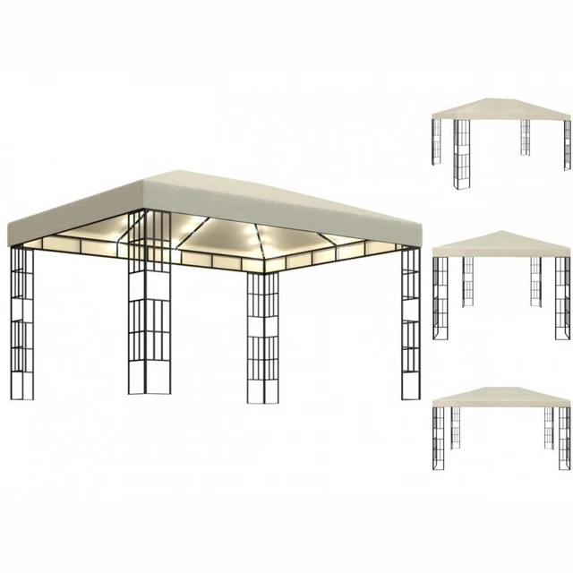 Pavillon Gartenzelt Mit LED-Lichterkette 3x4 M Cremeweiß