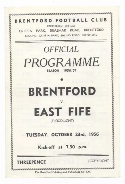 1956 Friendly - BRENTFORD v. EAST FIFE