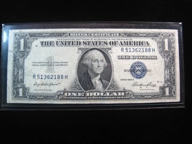 USA $1 1935-E R51362188H # SILVER CERTIFICATE Blue Seal Washington Dollar Money