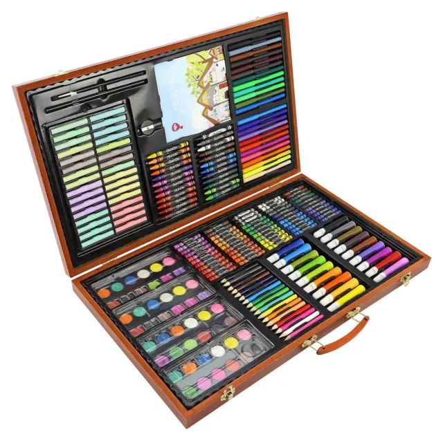 258pc Artists Wooden Art Case Colouring Pencils Painting Set Childrens/Adults