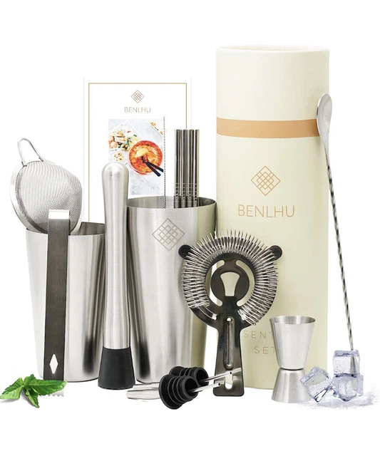 Benlhu Premium Cocktail Shaker Set - 15 Teilig NEU inkl Buch Und Vieles Mehr
