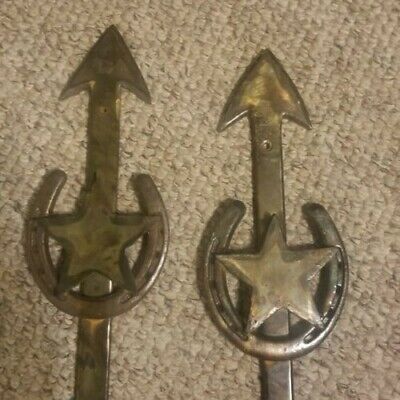 Pair Wrougt Iron Arrows Stars Horseshoe Rustic Western Cowboy Sconces Candle
