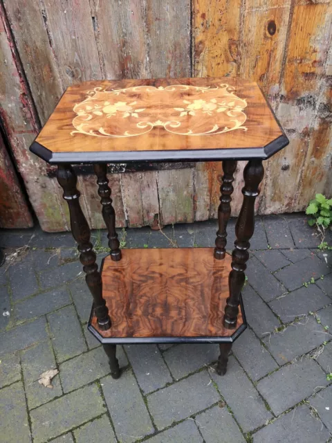 Vintage Italian Marquetry Two Tier Side Table /lamp Stand