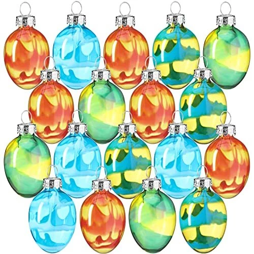 18 Pcs Glass Easter Egg Ornaments Hanging Stained Glass Egg Hand Painted Pastel