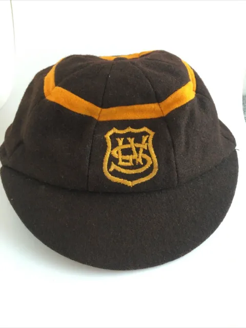 Vintage English School Cap | LVS Logo Brown & Gold | Wool | with Pupil Label.