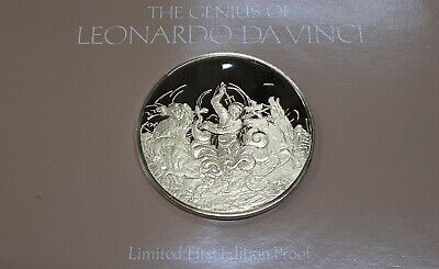 Franklin Mint Genius/DaVinci PF Gold Plated .925 Silver Medal-Neptune/Sea Horses