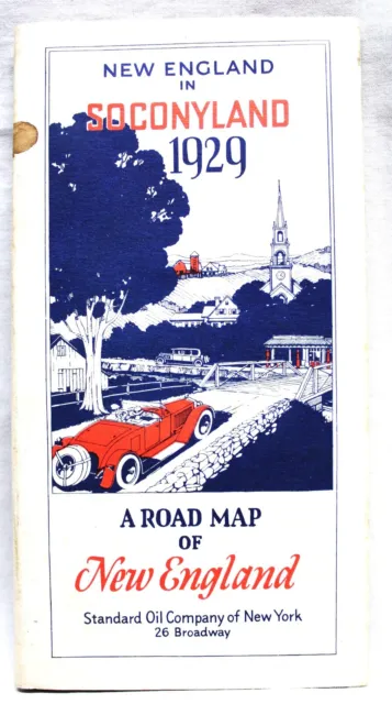 Socony Oil Mobilgas Highway Road Map Of New England Vintage 1929 Auto Travel