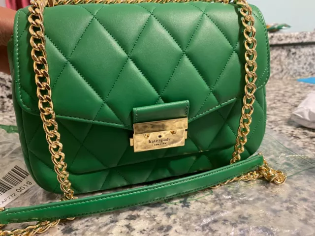 Kate Spade Carey Small Flap Shoulder Bag Smooth Quilted Leather Green