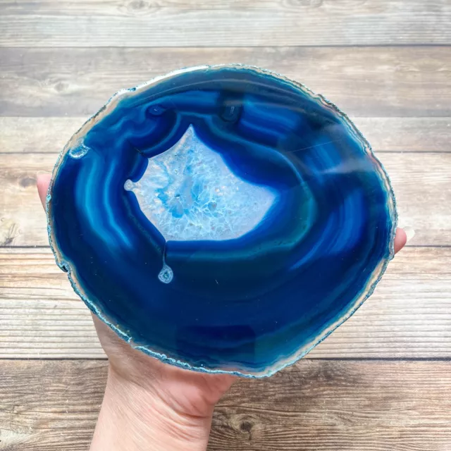 Blue Agate Slice Geode Slab Brazilian Stone Dyed