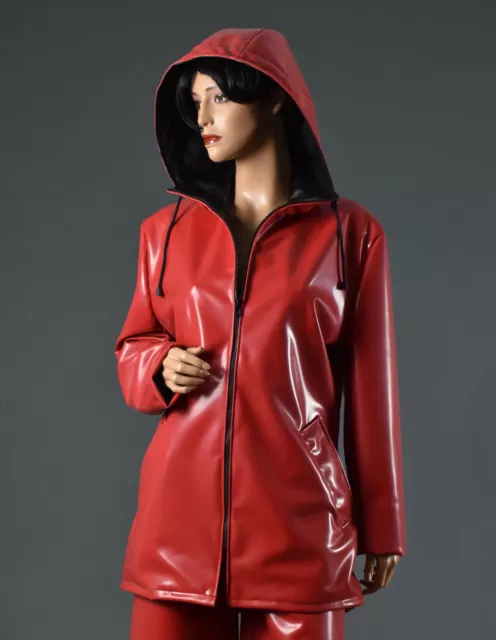 Giacca antipioggia in lattice rosso | giacca in lattice donna | gomma lattice rain coat