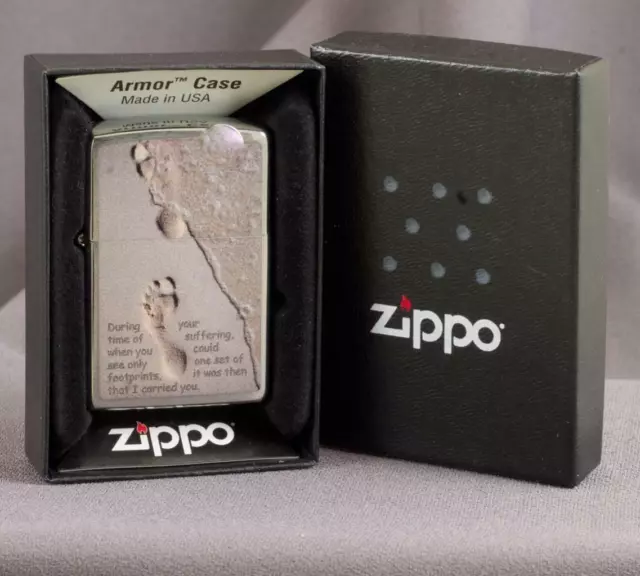 Scarce Zippo: Footprints  -Date Code E-23 2010~  Mint In Box  Ref: 3421H