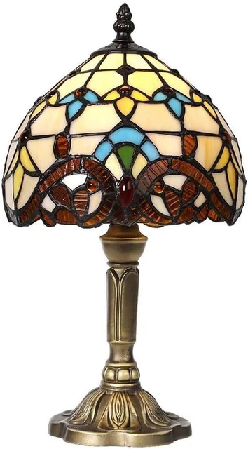 Lampada da Tavolo Stile Tiffany con Paralume Vetro Stagnato Fatto a Mano H 35 cm