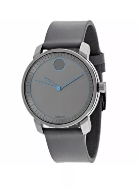 Brand New  Movado Bold Men’s 40mm Gray Leather Strap Watch 3600490