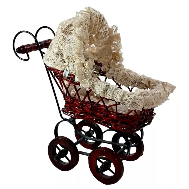 Vintage Wicker Wood Baby Doll Buggy Pram Small Antique Victorian Style