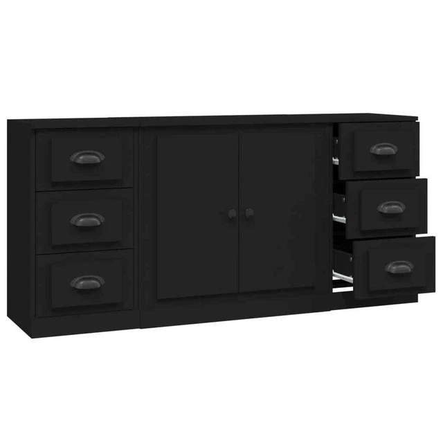 AX Credenza 3 Mobiletti Nero 142x35.5x67.5cm Sala Soggiorno Elegante New 3185232