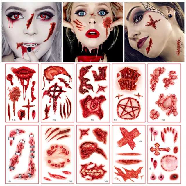 Halloween Zombie Scars Tattoos Fake Blood Scab Scar Wound Costume Face Sticker 2