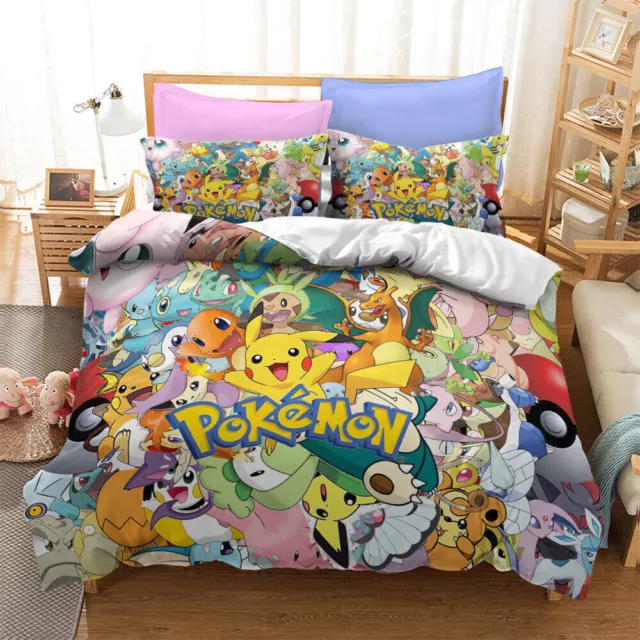 3D Pikachu Pokémon Anime Duvet Set Bedding Set Pillowcase Single Double King UK