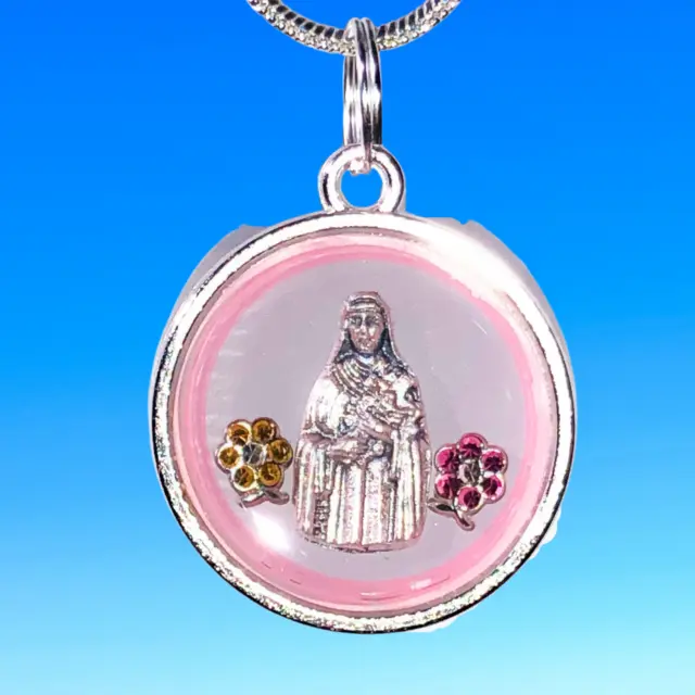 Saint Therese Catholic necklace Christmas Medal Holy Marian water bling