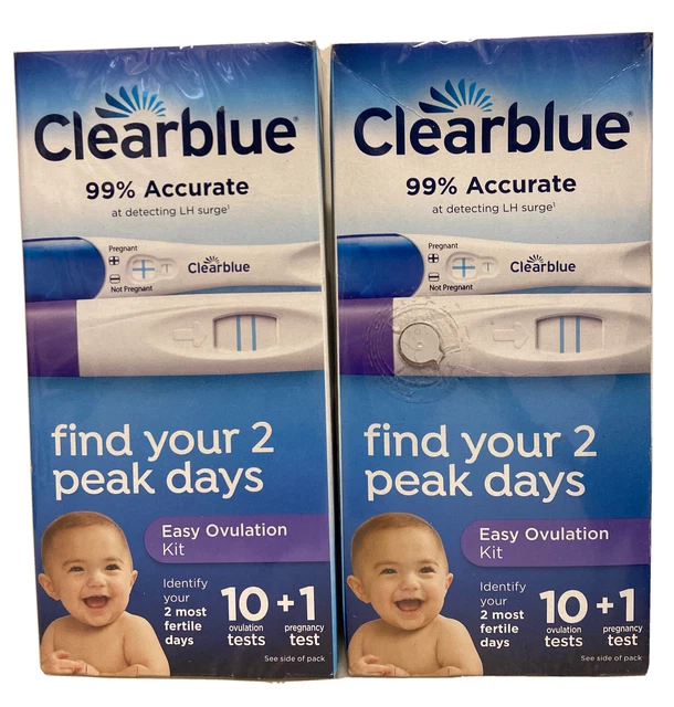 2x Clearblue Fácil Ovulación Kit 10 Pruebas de Ovulación/1 Prueba de Embarazo cada 12/24+