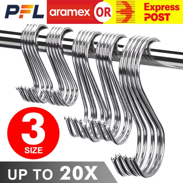 10/20X Stainless Steel S Shape Hooks Kitchen Hanger Rack Clothes Hanging Holders