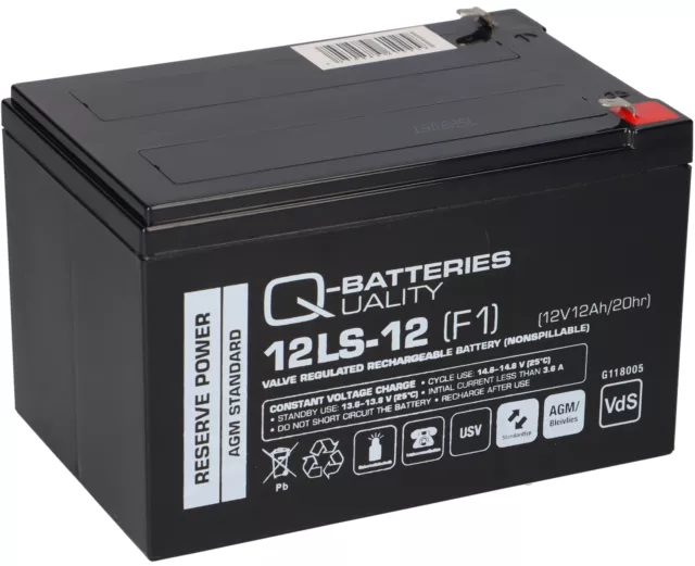 Q-Batteries 12LS-12 F1 12V 12Ah Blei-Vlies-Akku AGM Vds Ups Notsrom Alarme Piles