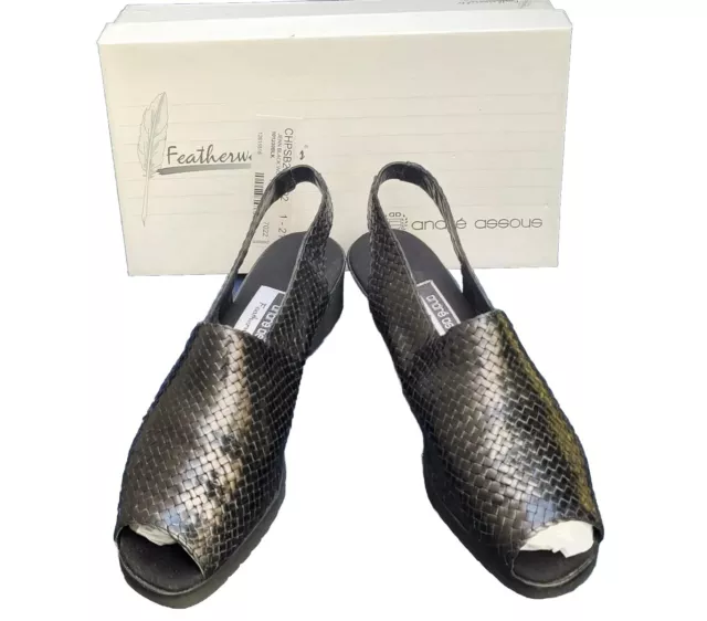 ANDRE ASSOUS Featherweights Woven Peep Toe Slingback Shoes Black- Size 11 M