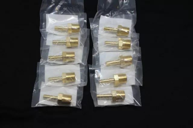 Lot of 10 Brass 1/4" hose barb X 3/8" male NPT threads brass fitting