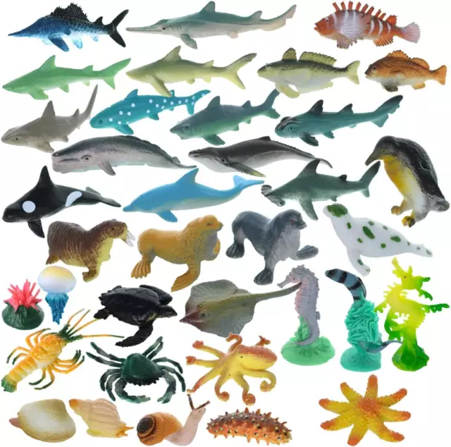 36 Pcs Mini Assorted Ocean Sea Animals Figures, Realistic Sea Creatures Toy Figu