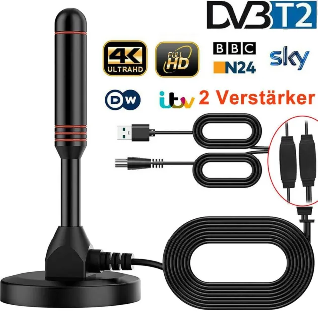 DVB-T2 HD Antenne 30DBi Verstärker 5M KabelFernsehkanäle Free TV-Programme DHL