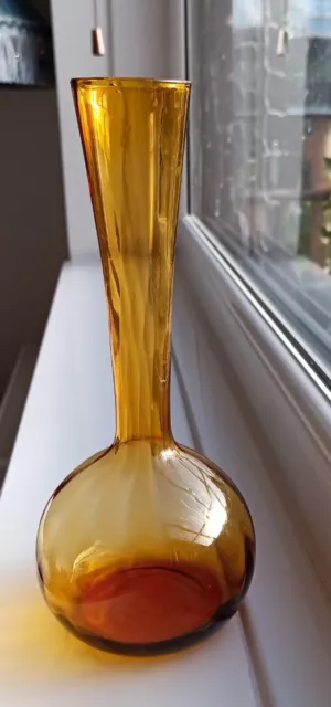 Vintage Italian Amber Bud Vase Hand Blown Art Glass