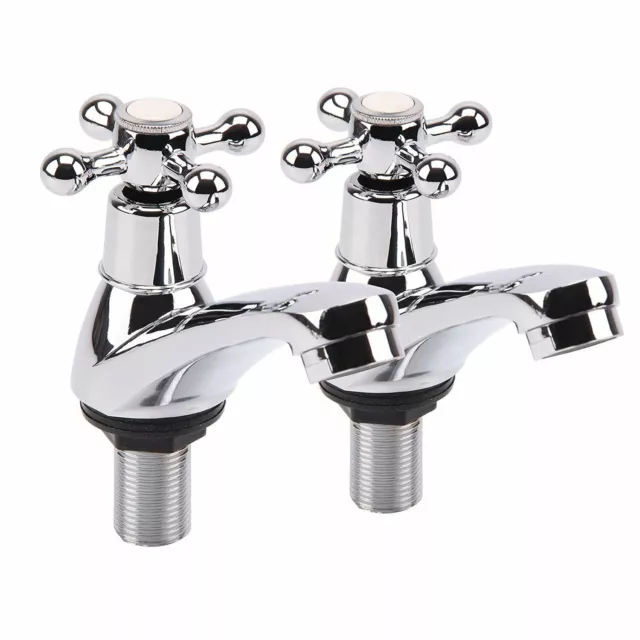 Traditional Bathroom Basin Sink Taps Hot & Cold Twin Cross Head Pair - UK STOCK