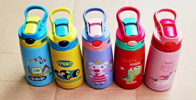 2x Kids Sports Drinks Water Bottle School Lunch dinner cartoon colour stock