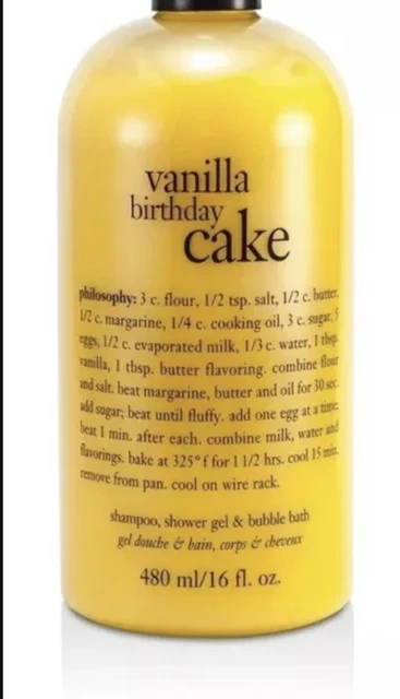 Vanilla Birthday Philosophy Cake Shampoo Shower Gel Bubble Bath 16 oz. New!!