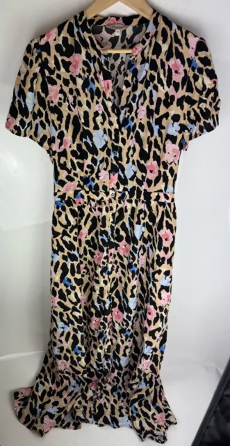 Somerset By Alice Temperley Floral Leopard Print Midi Dress - Size 10