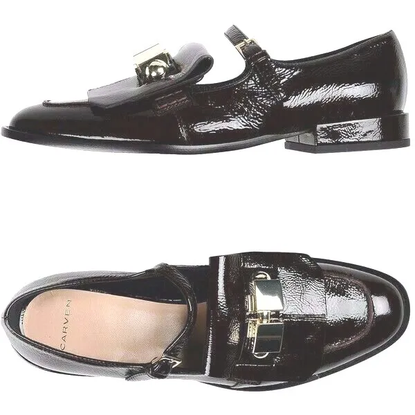 Nib Carven Runway Patent Leather Burgundy Gold Applications Loafer Size 40 $950