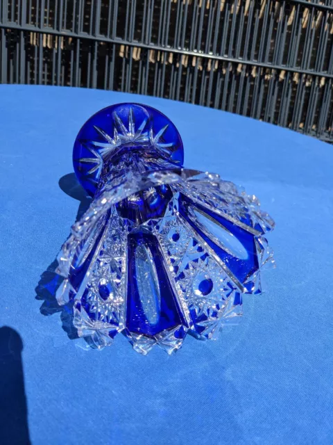 Schöler Bleikristall Fichtelberg Blumenvase blau transparent handgeschliffen 2